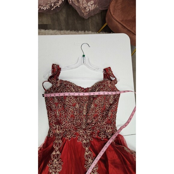 NWOT Anny Lee Red Sleeveless V Neckline Zipper Embroidered Women's Dress Size L - Picture 4 of 7